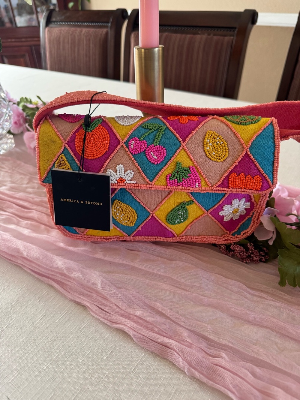 America and Beyond beaded shoulder bag, NWT